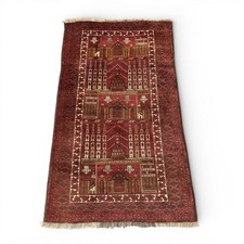 Vintage Kunduz Prayer Rug 3x5 Handmade Wool Afghan Architectural Antique Carpet