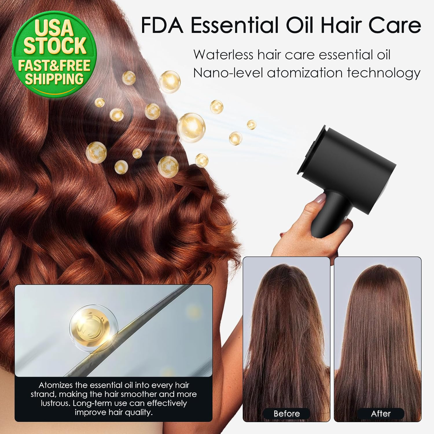 High Speed Ionic Hair Dryer 1500W Brushless Motor Fast Drying Low Noise