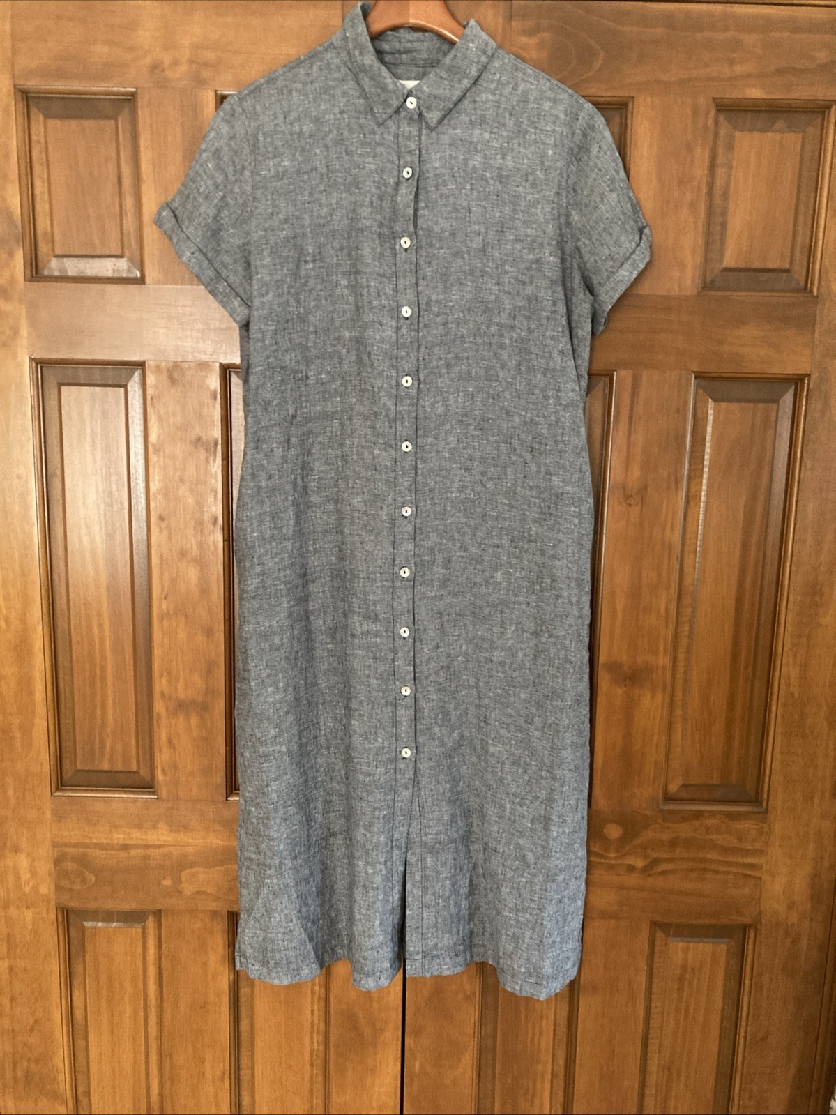 C & C California 100% Linen Button Front Blue Midi Dress Women’s Size Large NEW