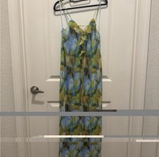 Zara Blue Green Yellow Floral Maxi Dress Pleated Sleeveless Strappy Women