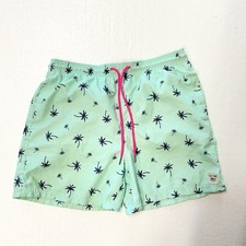 SPICY TUNA Palm Tree Swim Trunks Men's Large Pink Drawstring Waist