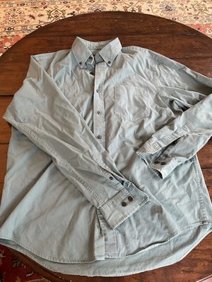 Eddie Bauer Men's Teal Solid Button-Up Button-Down Collar Pockets Cotton M