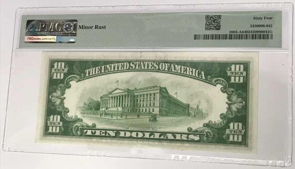 1934 $10 Federal Reserve Note Boston PMG 64 CU Fr#2004-A Light Green - Image 2 of 2
