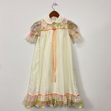 Vintage Handmade Girls ALINE Dress Amish Prairie Yellowish Balloon Short Sleeve