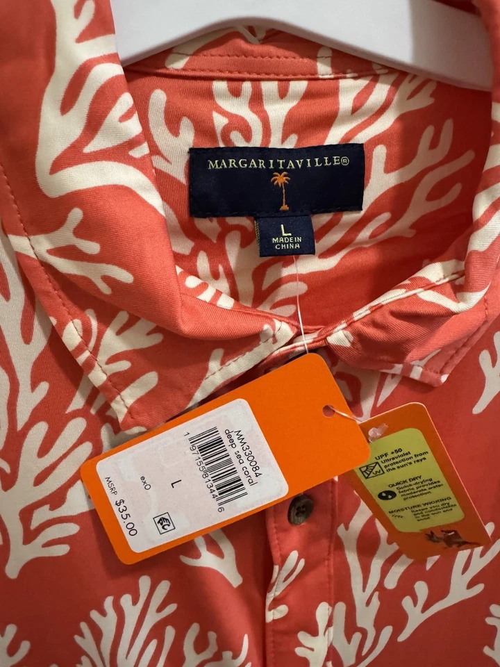 Margaritaville Hombre Manga Corta Abotonada Arrecife Patrón Absorbe Humedad Grande Foto 2 de 4