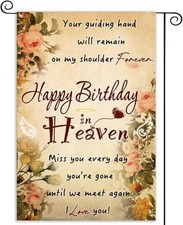 Happy Birthday in Heaven Banner Funeral Memorial Flags Memorial Garden yellow