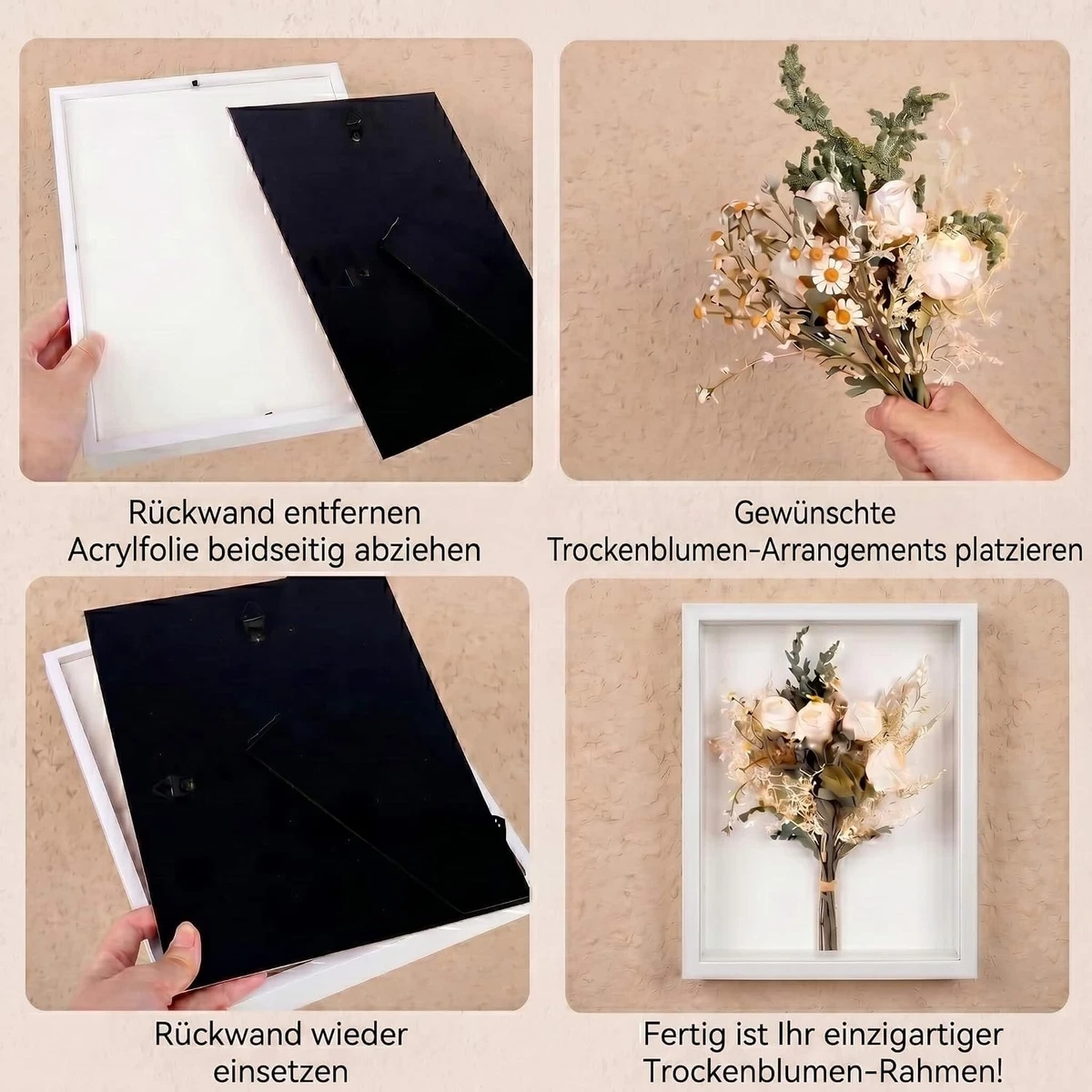 Bilderrahmen 3D A4 Weiß mit Plexiglas für Fotos & DIY-Kunst 20-29 cm