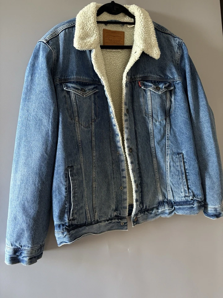 Levi's Premium Type III Sherpa Trucker Jacket Mens XL Needle Park Denim Fleece, photo 2 of 5