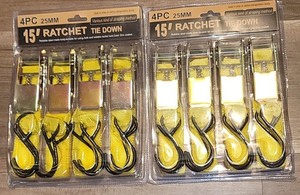Lot Of 2-1" inch x 15' Ft Ratchet Tie Down Cargo Straps J Hooks 2-4 packs