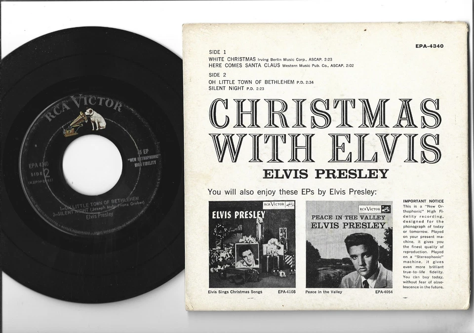 CHRISTMAS 45 E.P. w/ PIC COVER -ELVIS PRESLEY- CHRISTMAS WITH ELVIS -HEAR 1959 - Image 2 of 2
