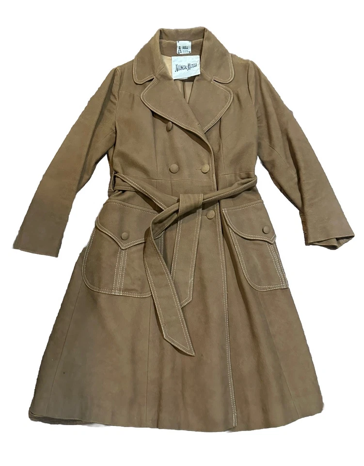 Gabardina de Colección Francia Neiman Marcus Debbi Robert Camal Bronceada Botón Para Mujer LEER Foto 4 de 4