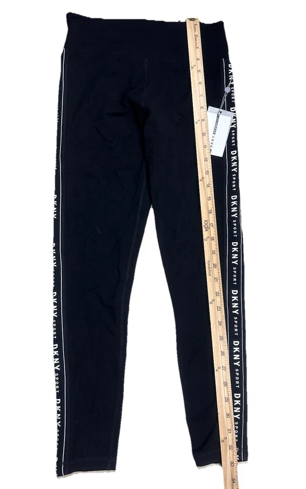 DKNY Sport Women's S High-Waist 7/8 Leggings Logo Striped Tight Black NWT - Image 4 of 4