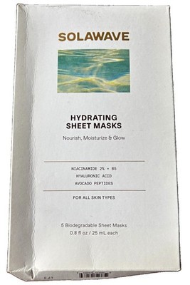 Solawave Hydrating Sheet Mask Niacinamide B5 Hyaluronic Acid 5pc 0.8oz
