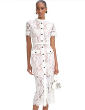self-portrait - White Lace Button Midi Dress - Size US4 - MSRP 615 - NWT
