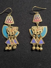 Vintage Signed Edgar Berebi Enamel Dangle Earrings Heavy Gold-Plated Collectible