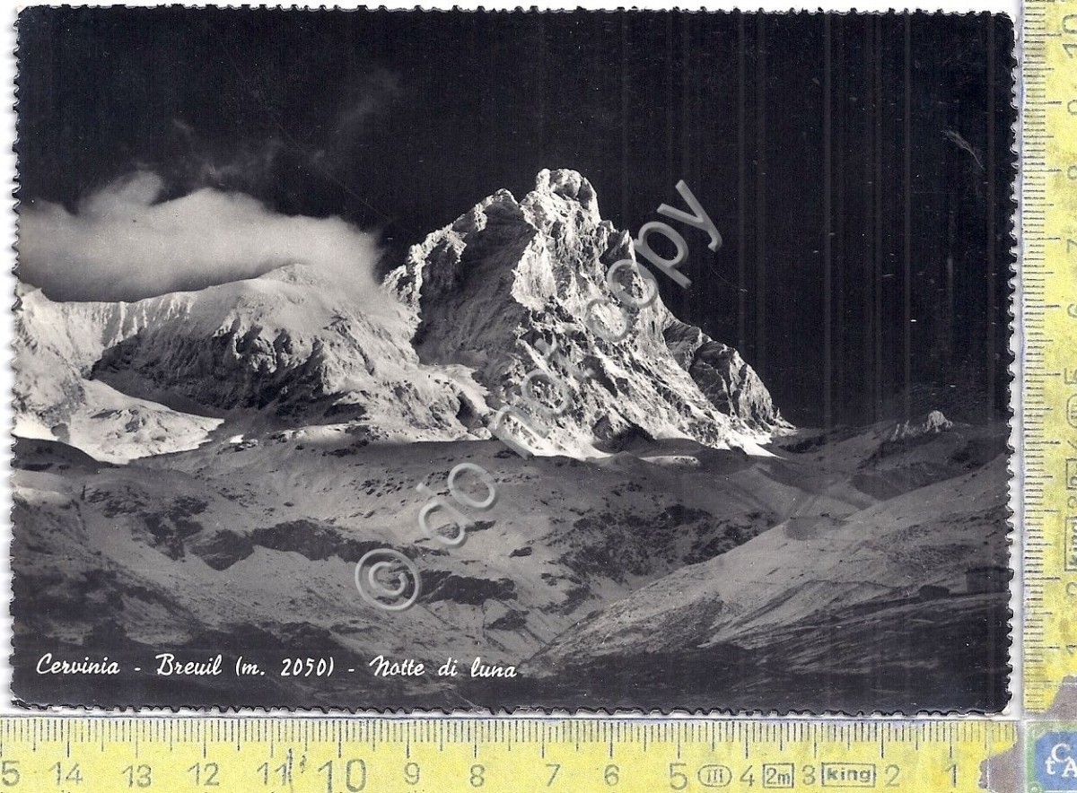 Cartolina - Postcard - Cervinia - Breuil - by night - 1953