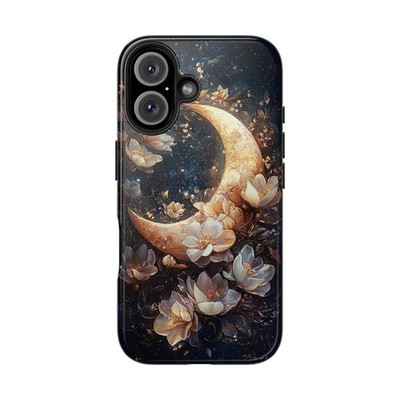 Crescent Moon with Flowers Warm Celestial Tough Cell Phone Smart Phone Case