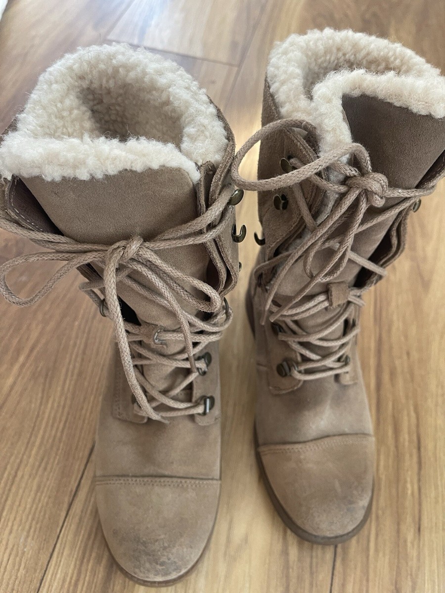 UGG Gradin Dark Chestnut Suede Lace-up Military Combat Boots Size UK 