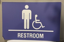 Men  s Restroom Sign Blue  White Metal 18 X 12 Damaged Edges See Photos