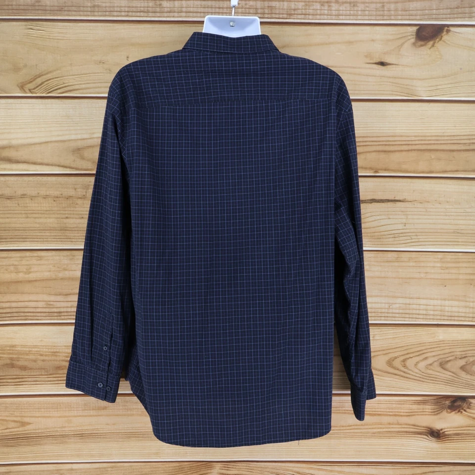 Camisa de vestir Calvin Klein para hombre talla XL azul oscuro a cuadros mezcla de algodón cuello en punta Foto 2 de 4