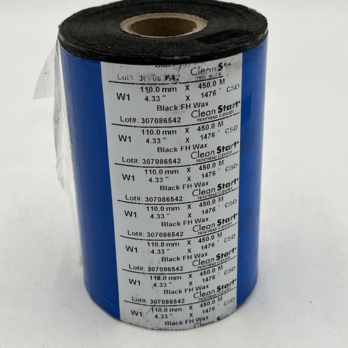 CLEAN START Black FH Wax Resin Thermal Ribbon Roll 4.33" x 1476' 110mm x 450m - Afbeelding 2 van 3