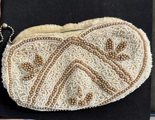 Vintage COIN PURSE 1950s BEADED Faux PEARL Zipper CLUTCH White 7 Exquisite