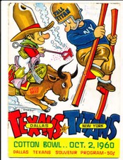 10/2 1960 Dallas Texans vs New York Titans football program bxnat