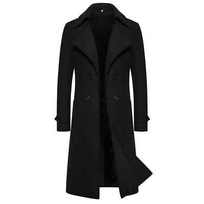 Men's Autumn/winter Double Row Button Woolen Jacket Long Trench
