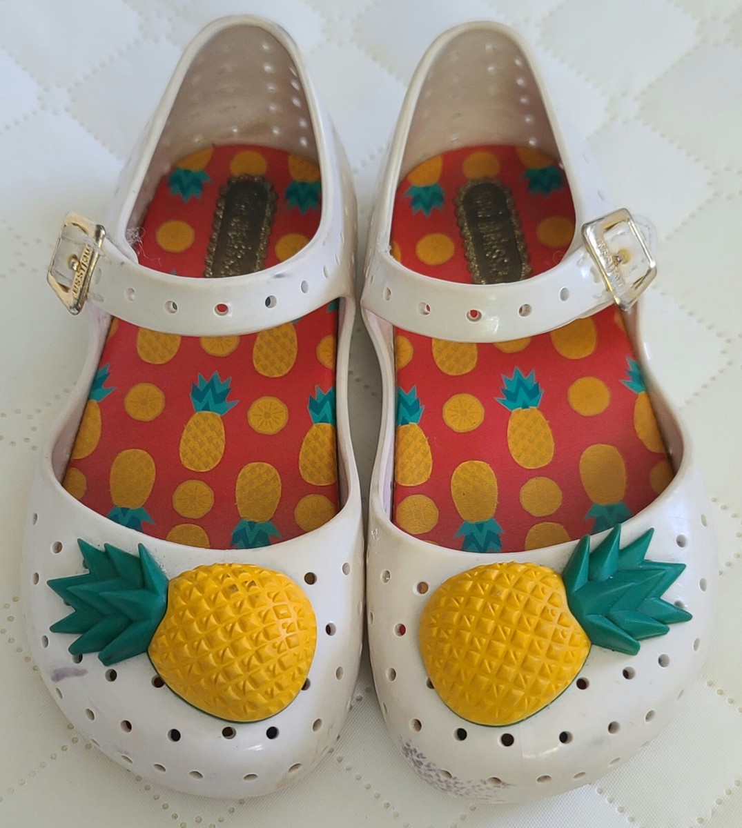 Mini Melissa Girls White Pineapple Mary Janes Size