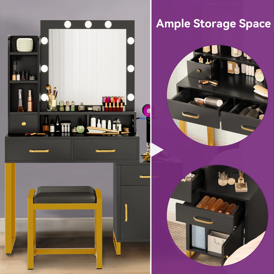 Juego de Tocador con Espejo Iluminado 3 Colores LED Maquillaje Tocador Escritorio Foto 2 de 4