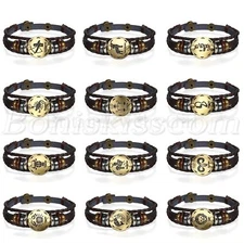 Retro Layered Handmade 12 Constellation Zodiac Beaded Braided Leather Bracelet
