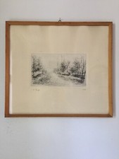 Quadro Natura Appennino Incisione 1948 Pittore Identificare Firma Modenese 47x41