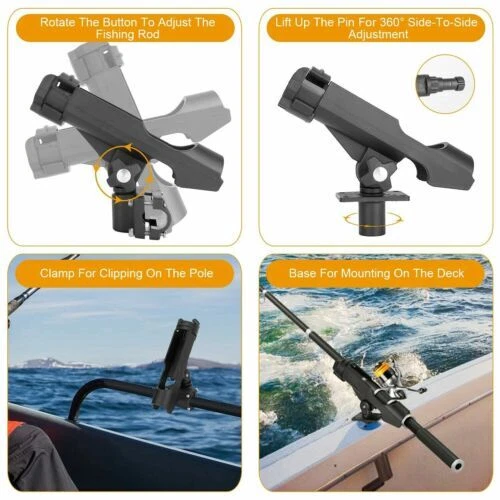4PACKS Boat Fishing Pole Rod Holder Tackle Adjustable Side Rail Mount For Kayak - Image 3 of 4