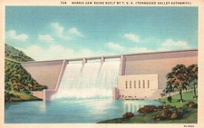Vintage Postcard 1930's Norris Dam Being Built By Tennessee Valley Authority TN