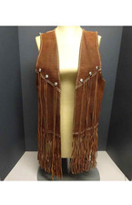 Genuine Leather Mexico Fringe Vest Size 42 Brown Tan, Vintage 60's