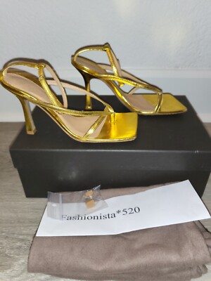 Bottega Veneta GOLD Stretch Square Toe Sandals Shoes Eur 34 US 4