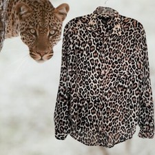 H M Women  s Leopard Animal Print Semi Sheer Blouse Sz 6