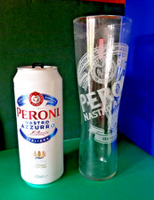 PERONI TALL ONE PINT GLASS & EMPTY CAN BEER BIRRA NASTRO AZZURO MADE ITALY ROMA