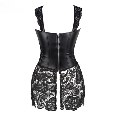 Women's Lace Punk Faux Leather Bustier Corset Dress Plus Size Lingerie Sets  With | eBay