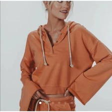 The Normal Brand Women's Henley Hoodie Color Cooper Small Terry Sweatshirt