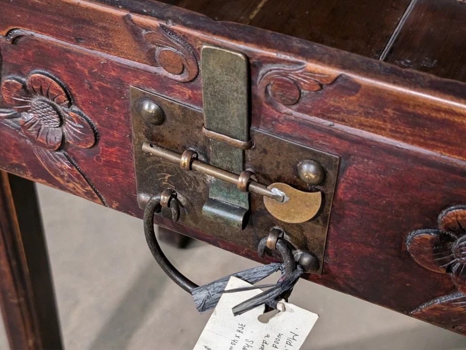 Antique Qing Dynasty Elm Wood Table with Drawer, Shanxi Province 35" x 40" x 16" - Image 4 of 4