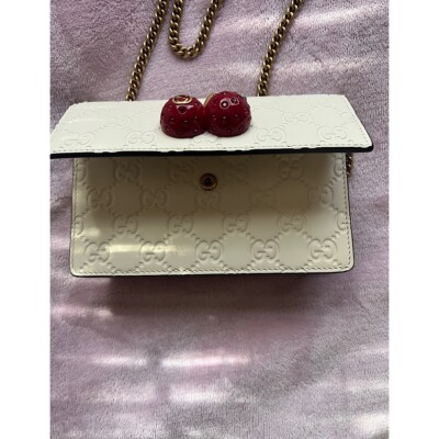 GUCCI Cherry Leather Mini Shoulder Bag on Chain White NEW | eBay