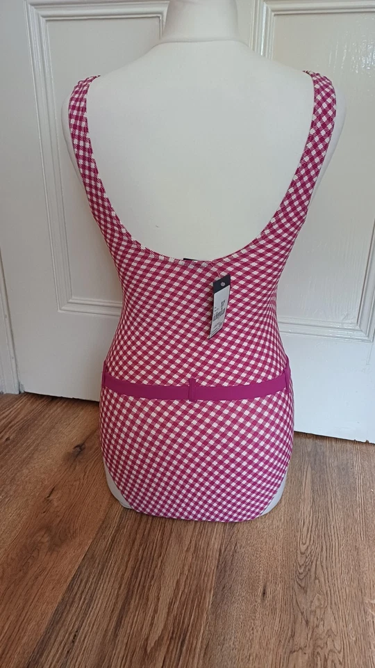 Marc O'Polo Designer Belted Swimsuit Pink & White Gingham Check Size 8 BNWT - Image 2 of 4