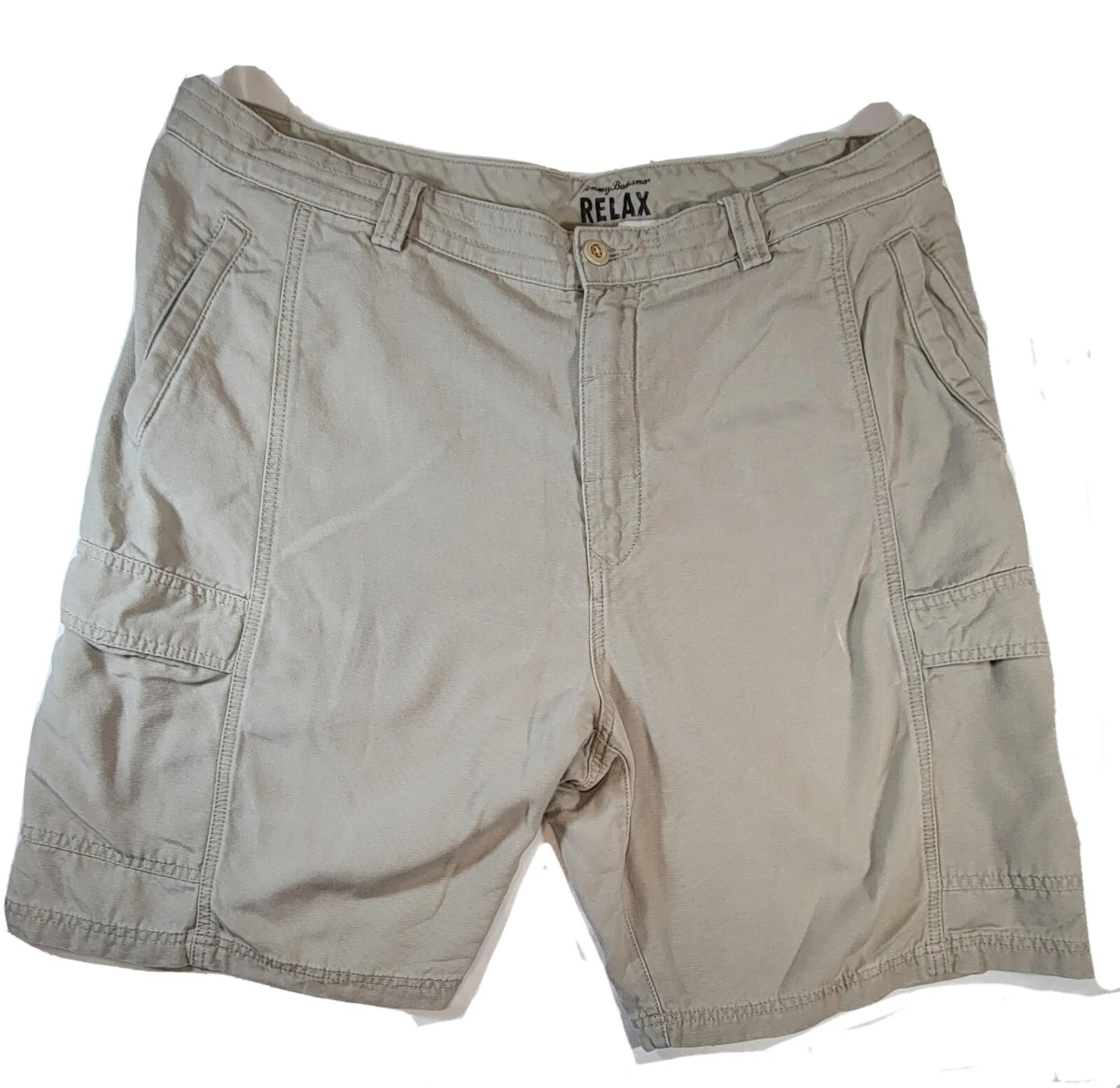 Tommy Bahama Relax Size 38 Cargo Shorts Beige Canvas Flat Front