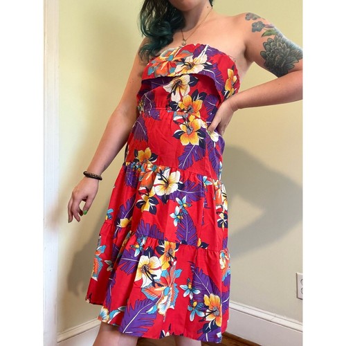 80s/90s DiCarlo Hawaiian style strapless dress