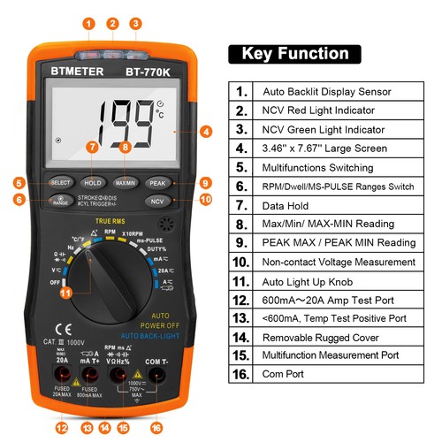 Automotive Multimeter Peak MAX AC DC Volt Tester mS PULSE Tach RPM Clamp Meter - Picture 3 of 11