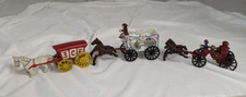 3 VINTAGE PRICE IMPORT CAST IRON TOY TRUCKS - ICE, CIRCUS, FIRE
