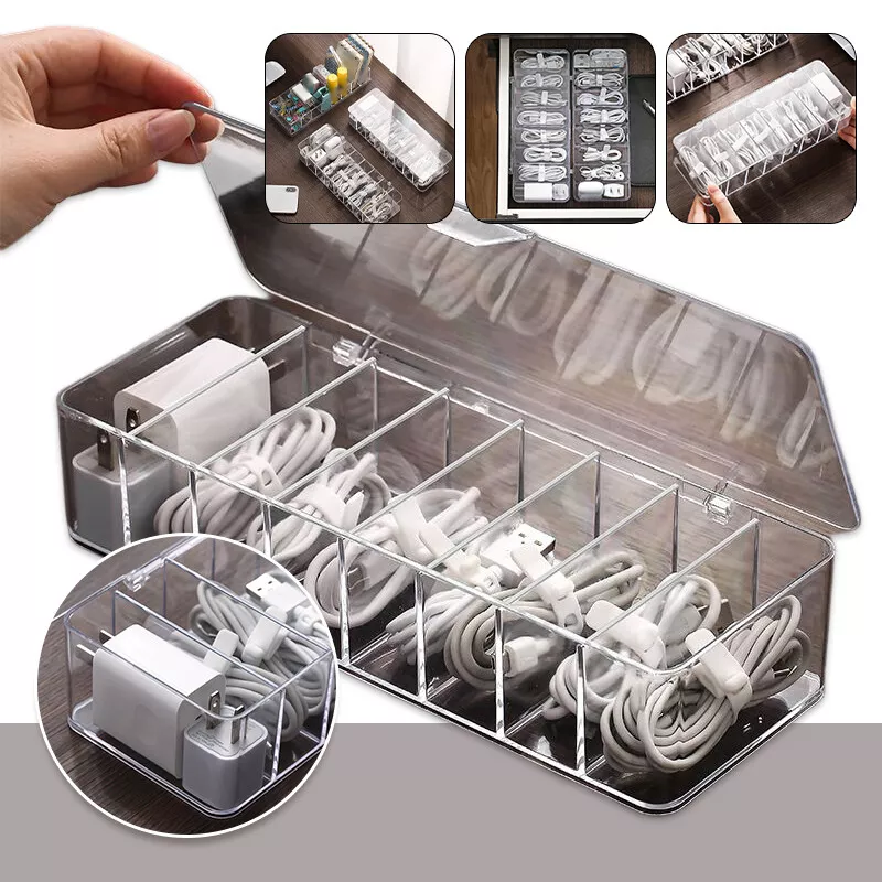 See-Through Charge Cable Organizer Box,Data Cable Management Box USB Cord  Sorter, Compact Cosmetics Organizer Box