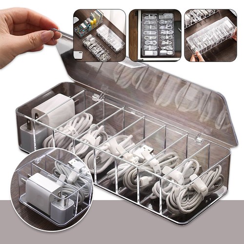 Clear Acrylic Charge Cable Organizer Box Data Cable Management USB Cord Case - Picture 2 of 28
