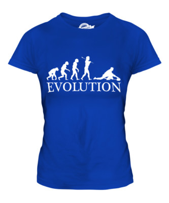 CURLING EVOLUTION OF MAN LADIES T-SHIRT TEE TOP GIFT CURLER STONES